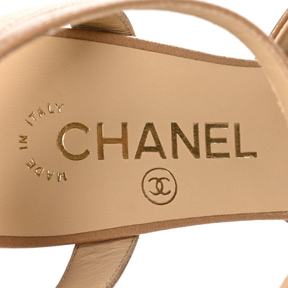 Chanel Lambskin Cap Toe CC Slingback Sandals 37.5 Beige Black 7 of 9