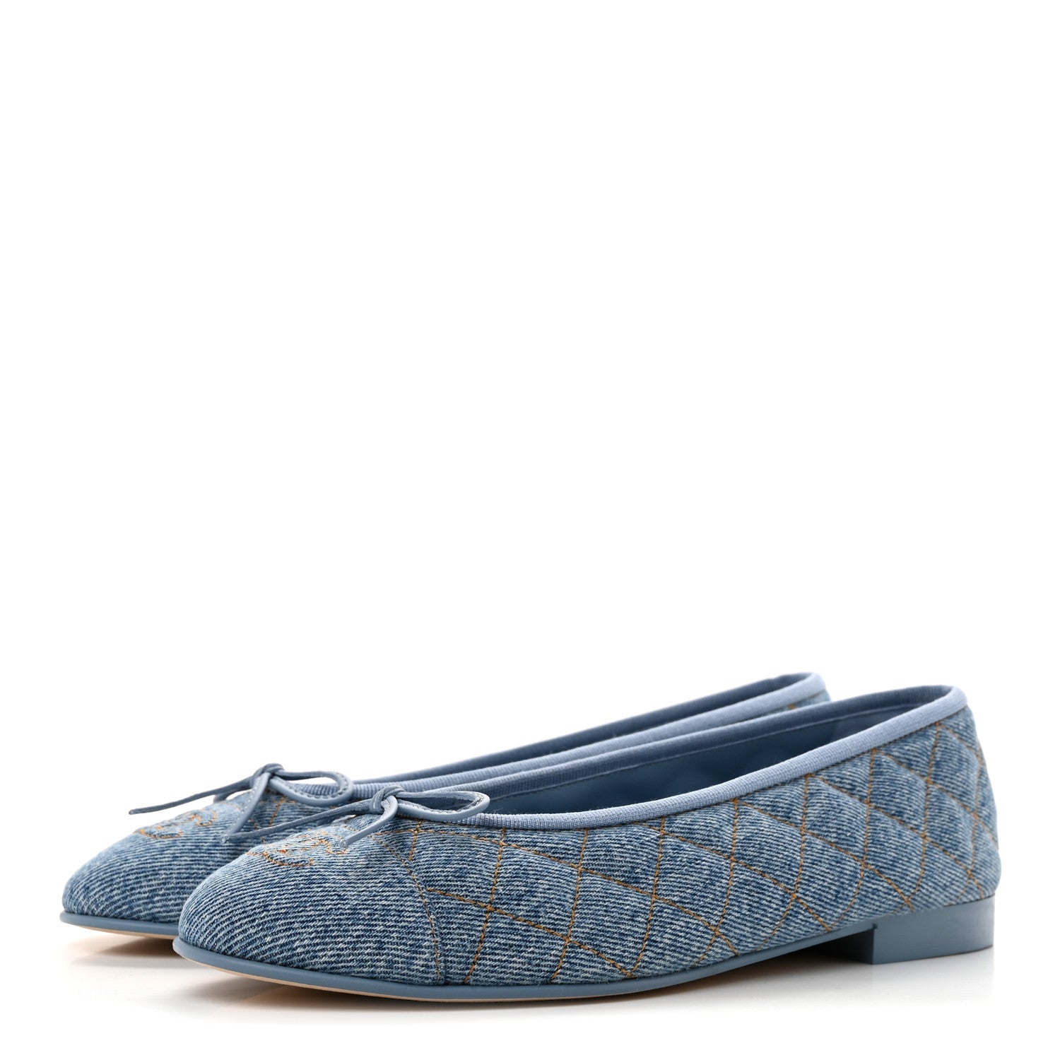Chanel Denim Quilted CC Cap Toe Ballerina Flats 37.5 Light Blue 4 of 10