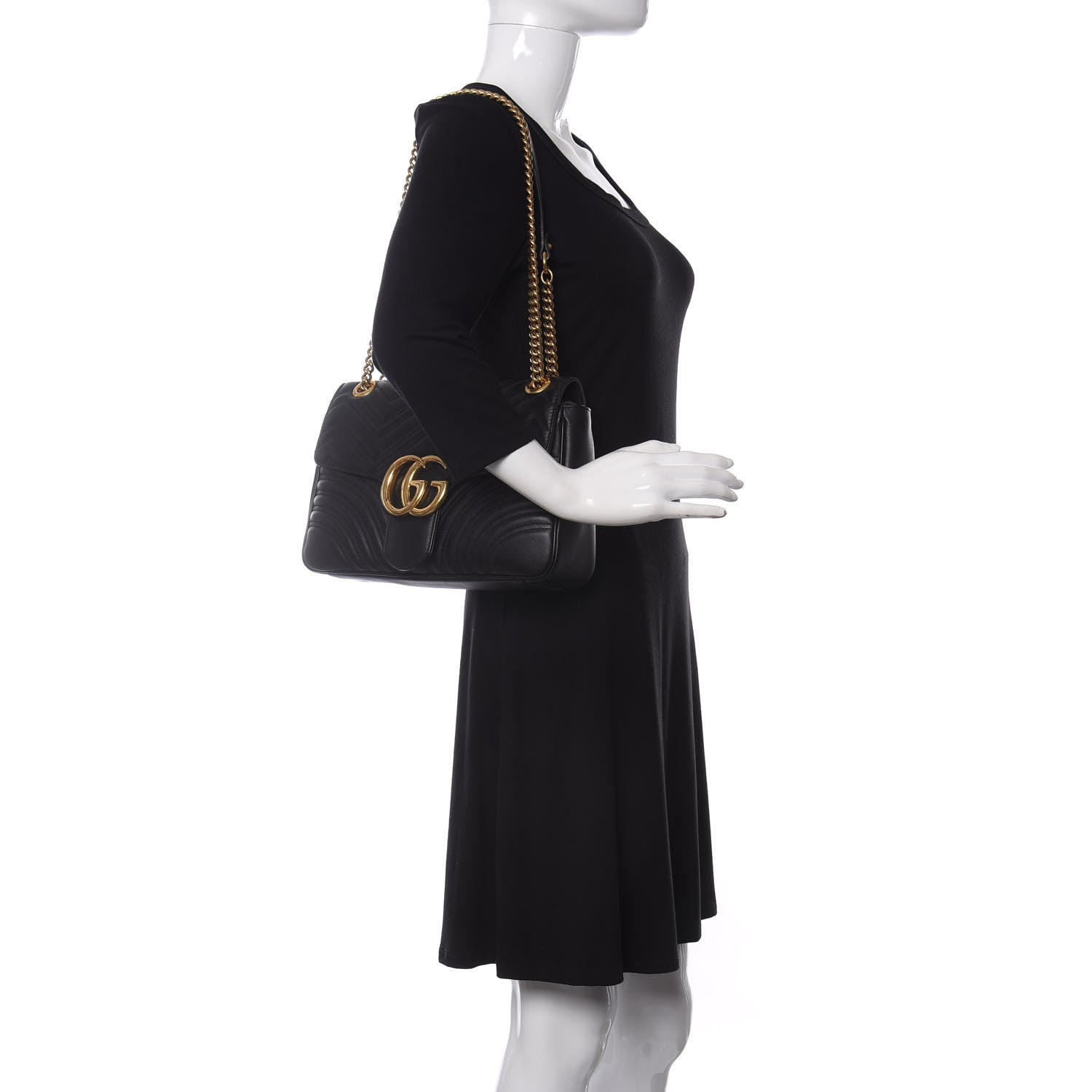 Gucci Calfskin Matelasse Medium GG Marmont Shoulder Bag Black 2 of 10
