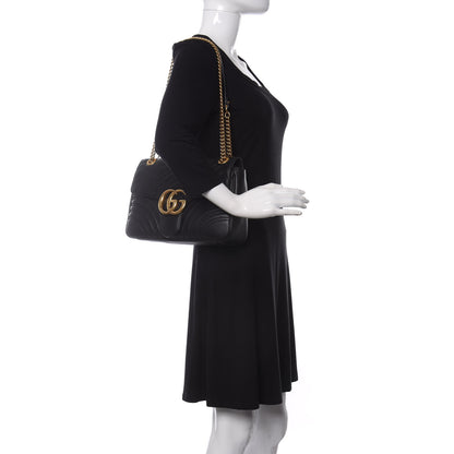 Gucci Calfskin Matelasse Medium GG Marmont Shoulder Bag Black 2 of 10