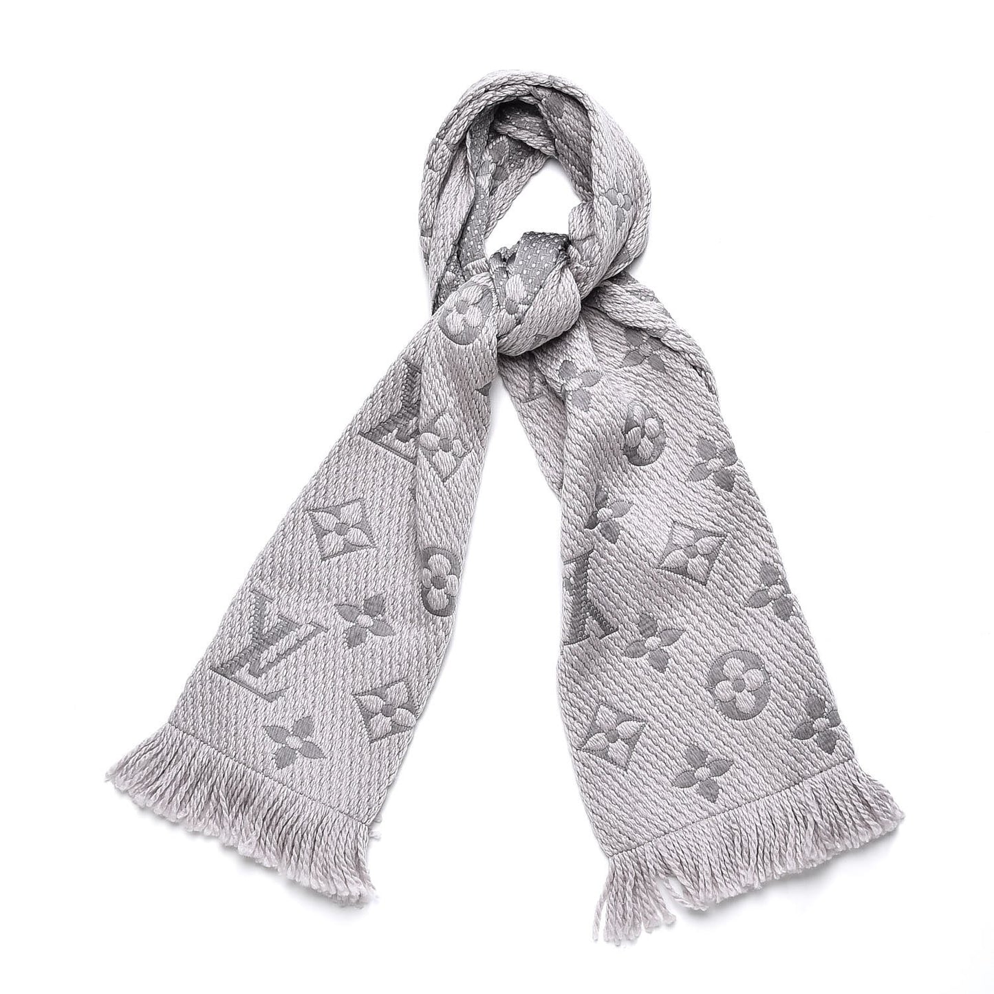 Wool Silk Logomania Scarf Pearl Grey
