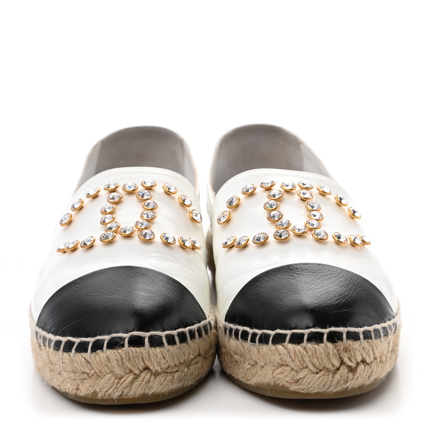 Chanel Patent Calfskin Crystal CC Espadrilles 39 White Black 2 of 10