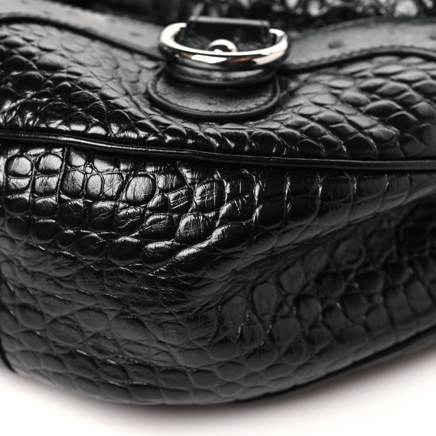 Shiny Calfskin Crocodile Embossed Essex Hobo Black