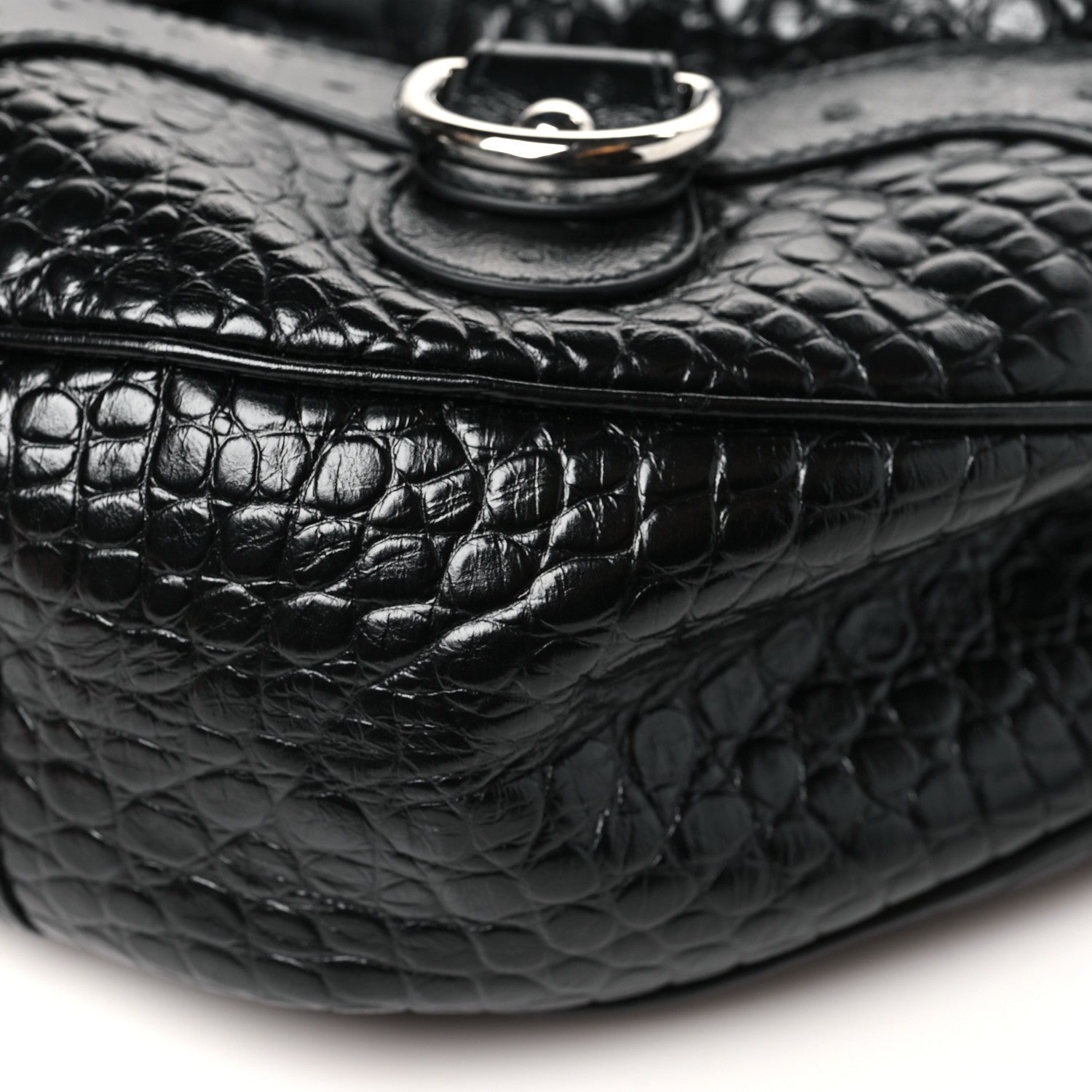 Balenciaga Shiny Calfskin Crocodile Embossed Essex Hobo Black 9 of 9