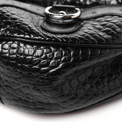 Balenciaga Shiny Calfskin Crocodile Embossed Essex Hobo Black 9 of 9