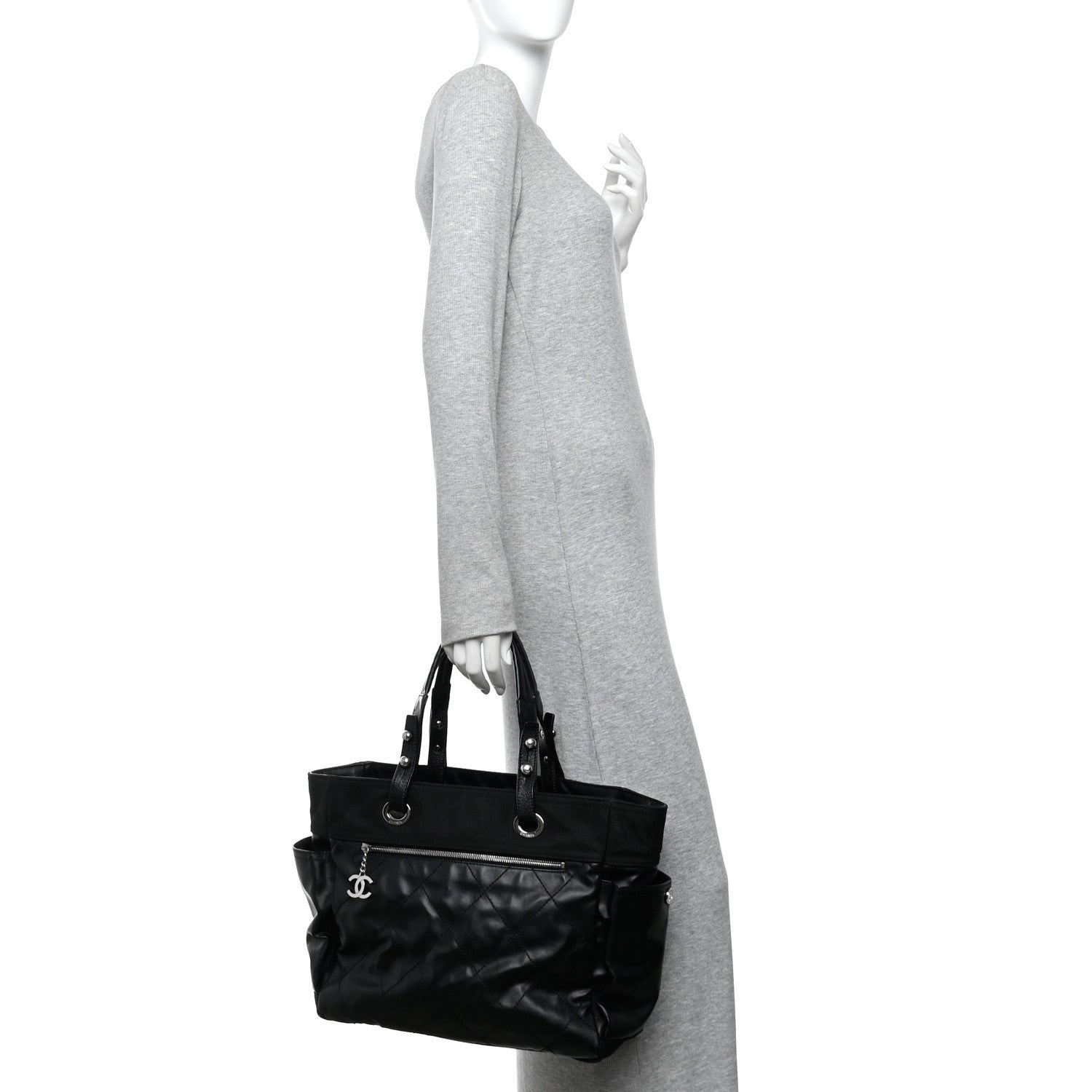 Chanel Coated Canvas Quilted Large Paris Biarritz Tote Black 2 of 11