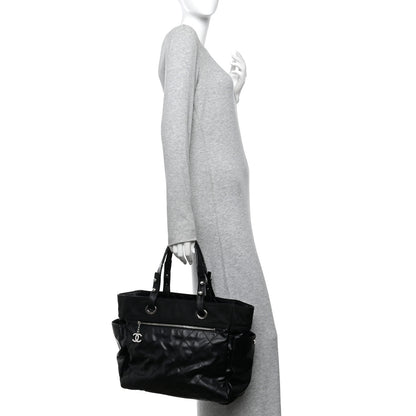 Chanel Coated Canvas Quilted Large Paris Biarritz Tote Black 2 of 11