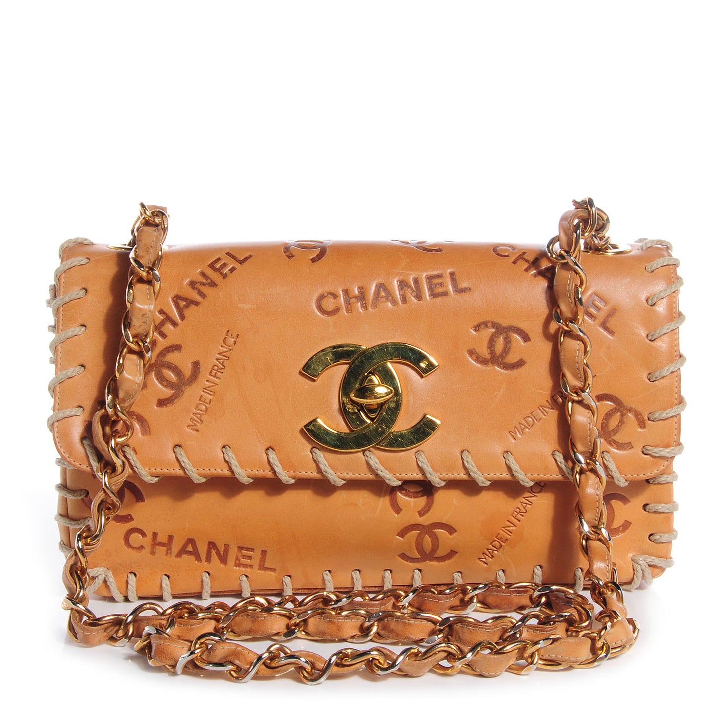 Embossed Leather Medium Flap Natural
