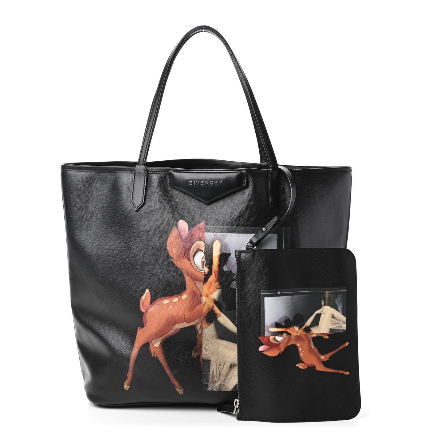 Textured Coated Canvas Bambi Print Medium Antigona Tote
