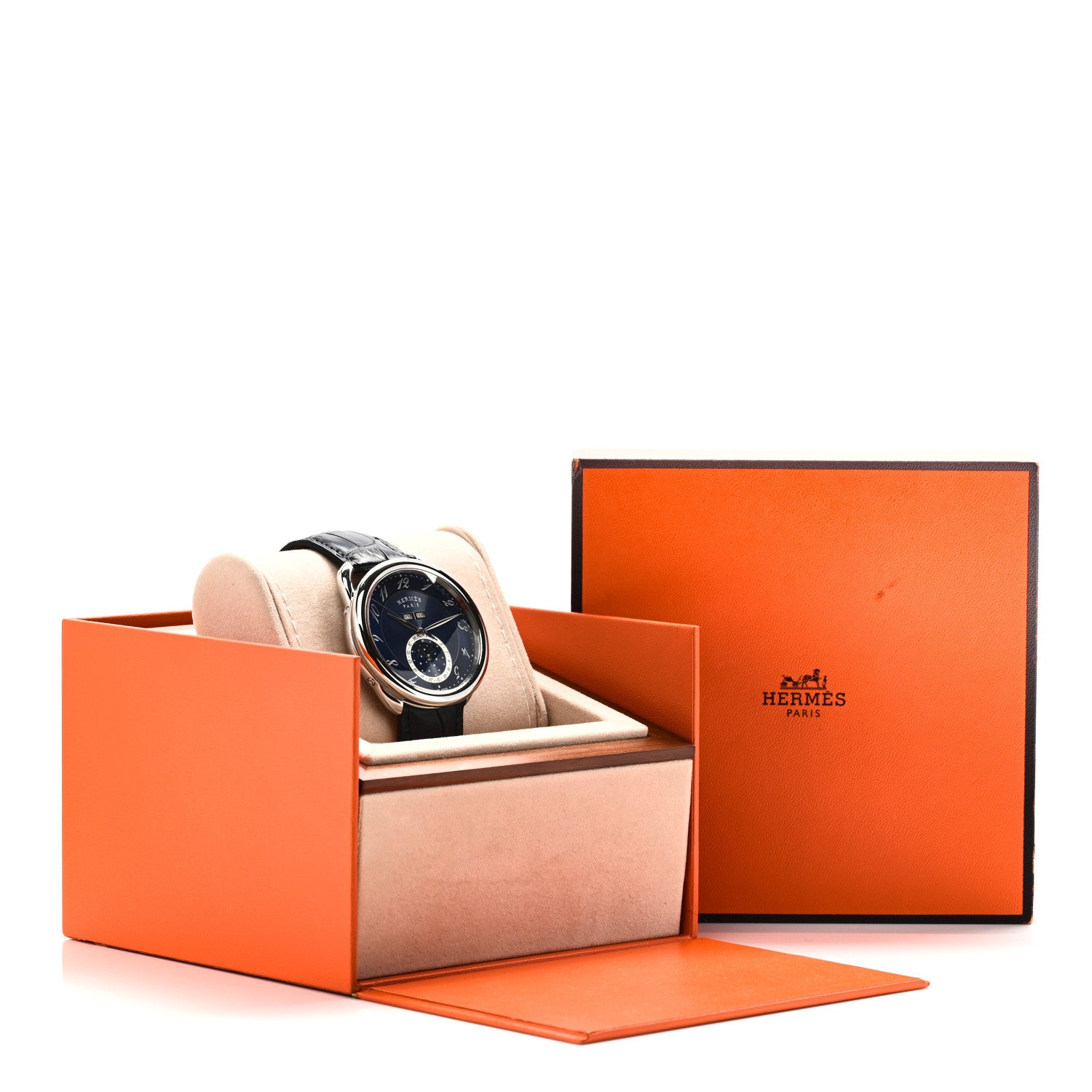 Hermes Stainless Steel Alligator 43mm Arceau Grande Lune Automatic Watch Bleu Abysse 5 of 5