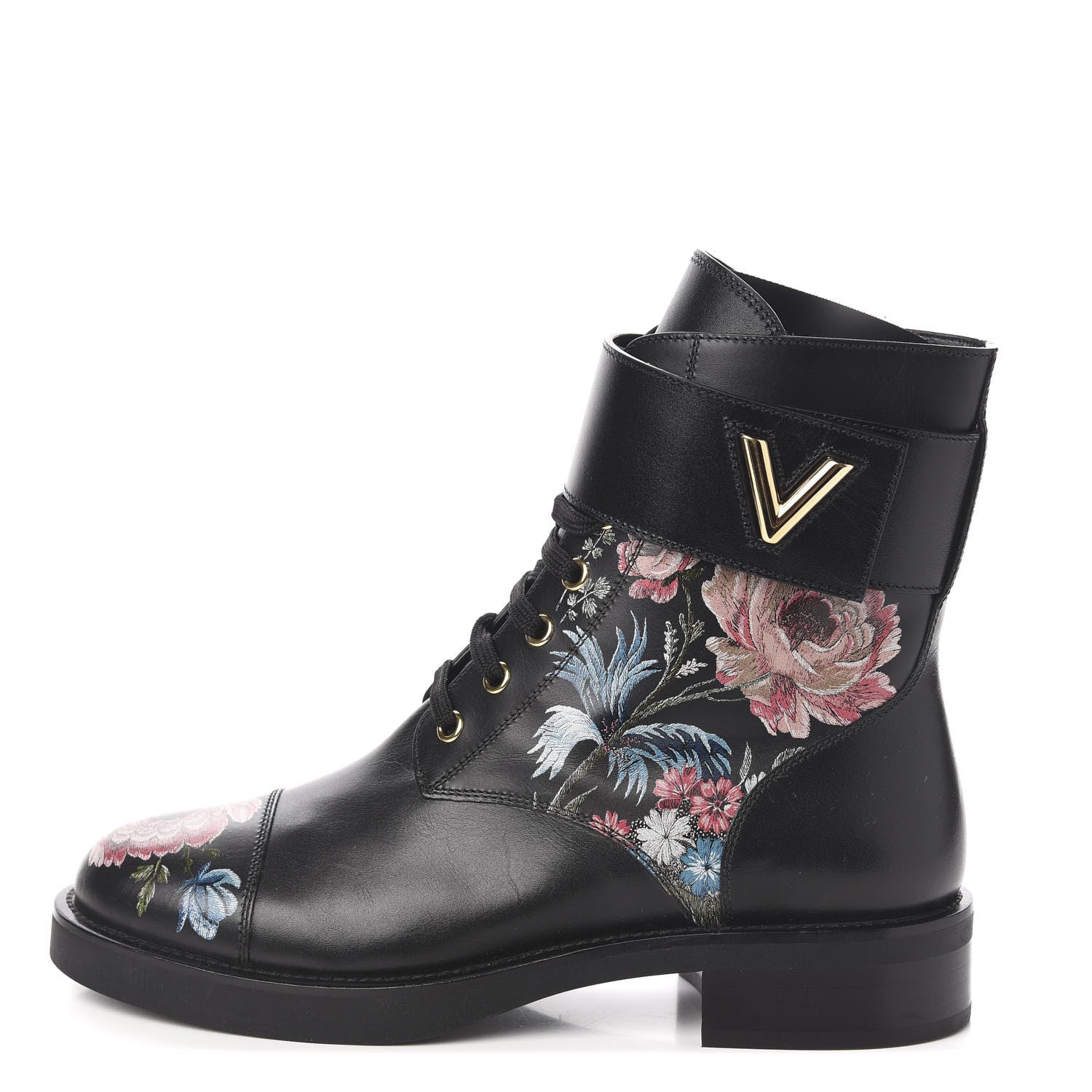 Louis Vuitton Calfskin Wonderland Ranger Flowers Boots 39 Black 1 of 8