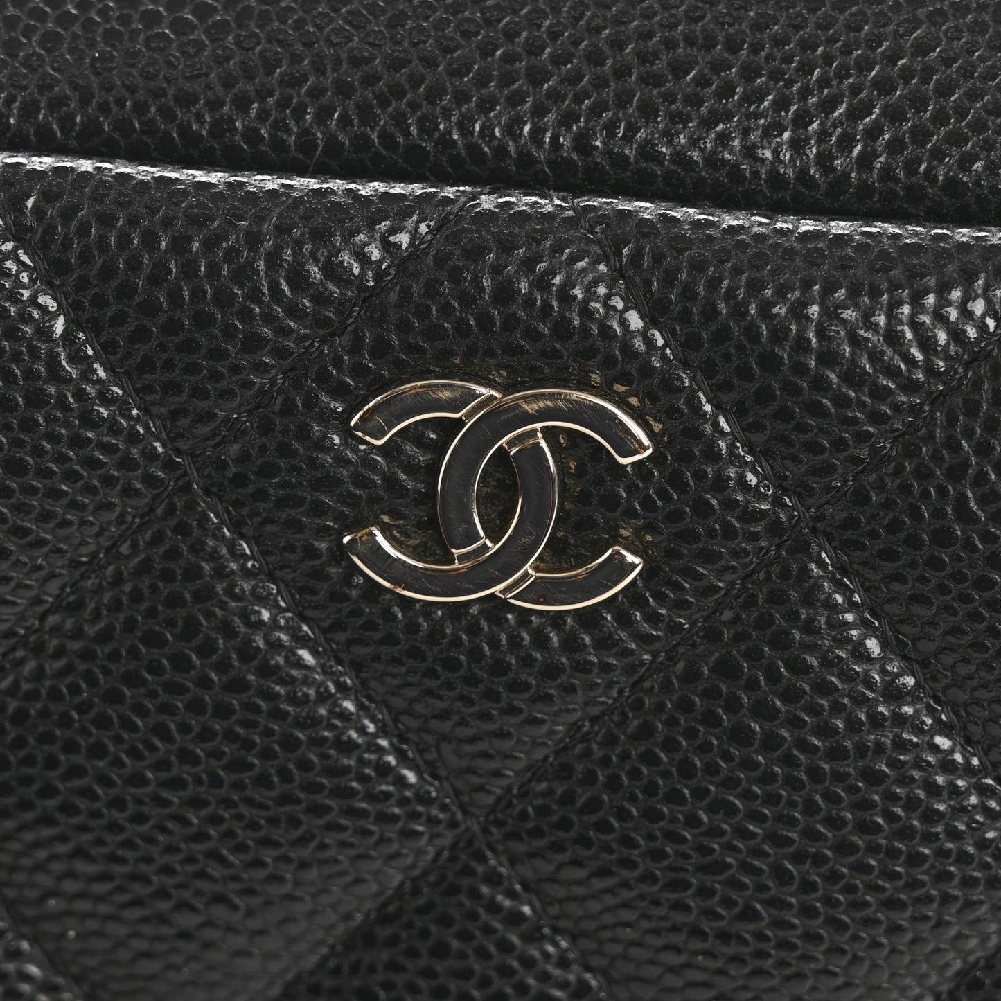 Caviar Quilted Double Zip Pouch Cosmetic Case Black