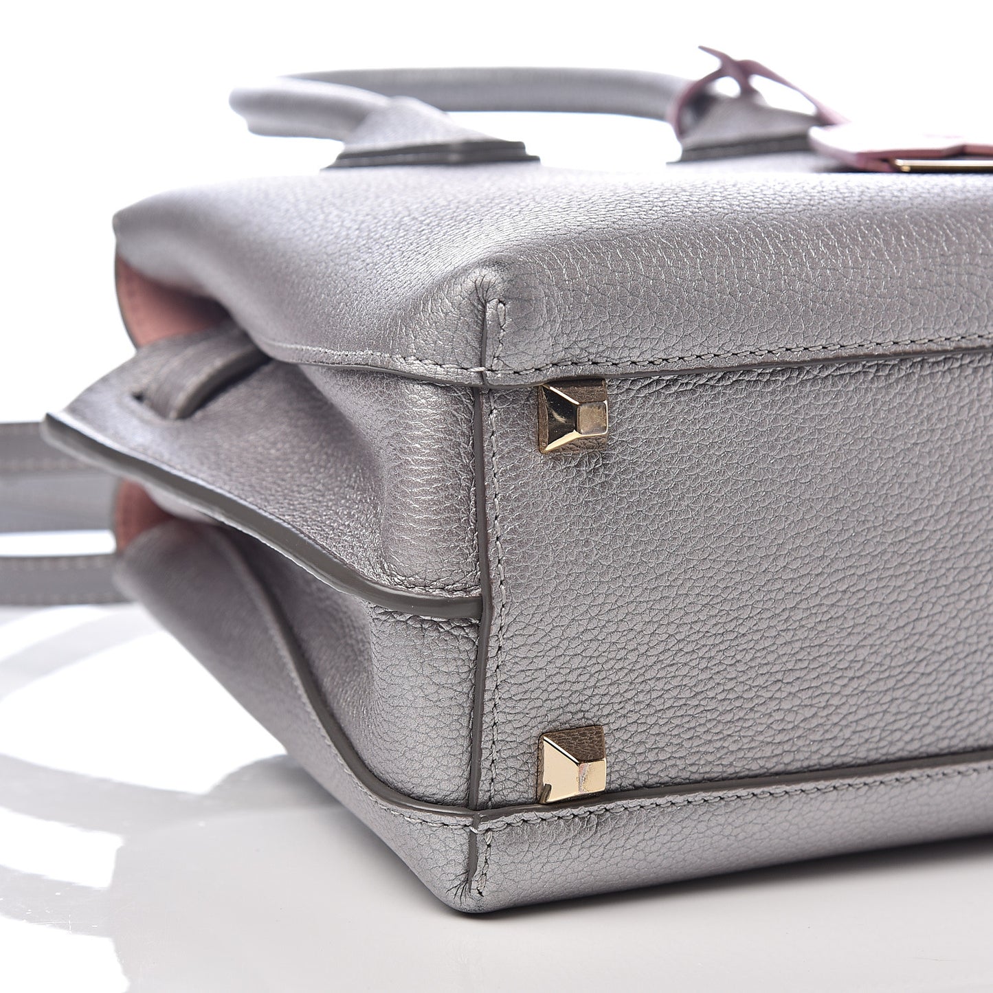 Metallic Grained Calfskin Mini Milla Tote Spike Silver
