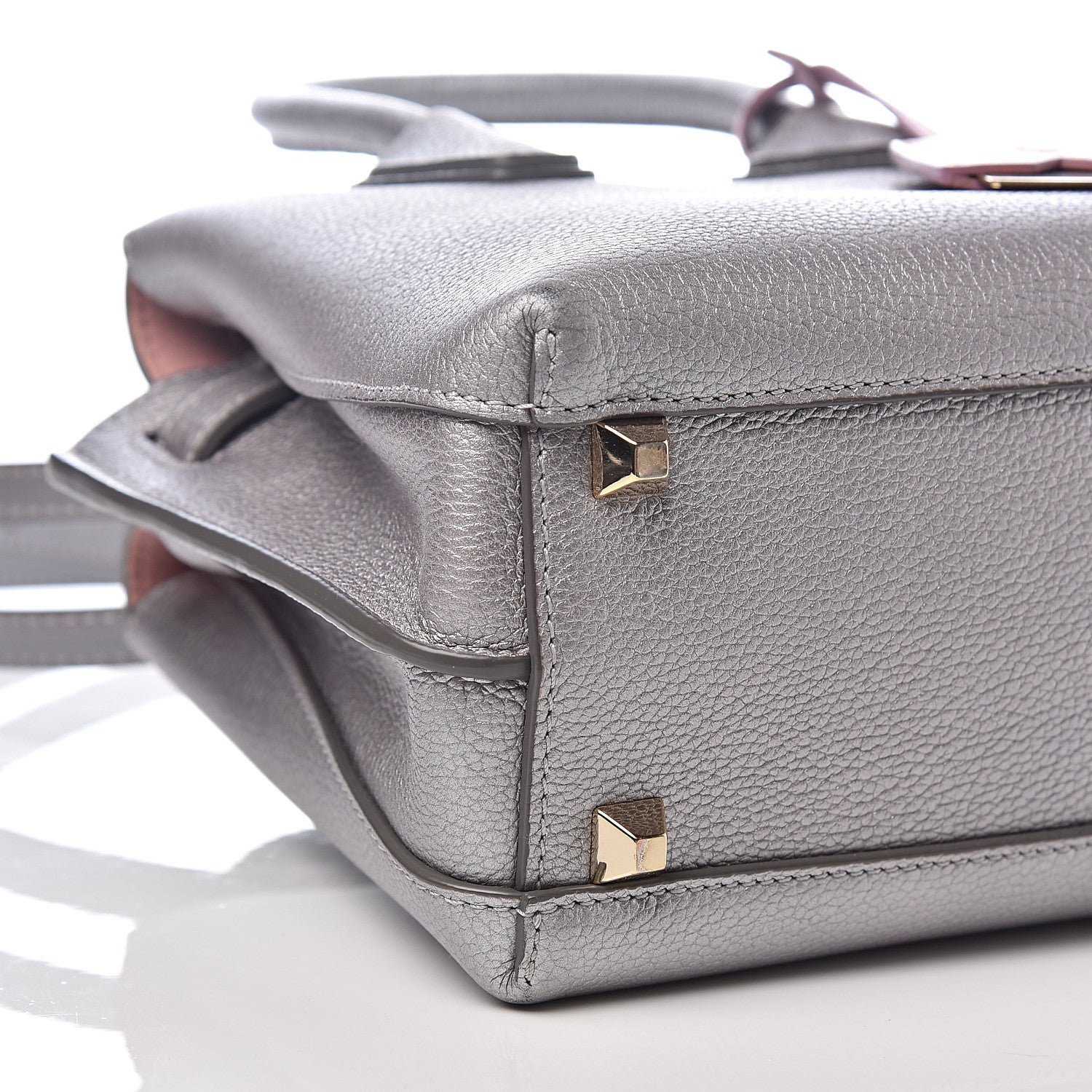 MCM Metallic Grained Calfskin Mini Milla Tote Spike Silver 6 of 9