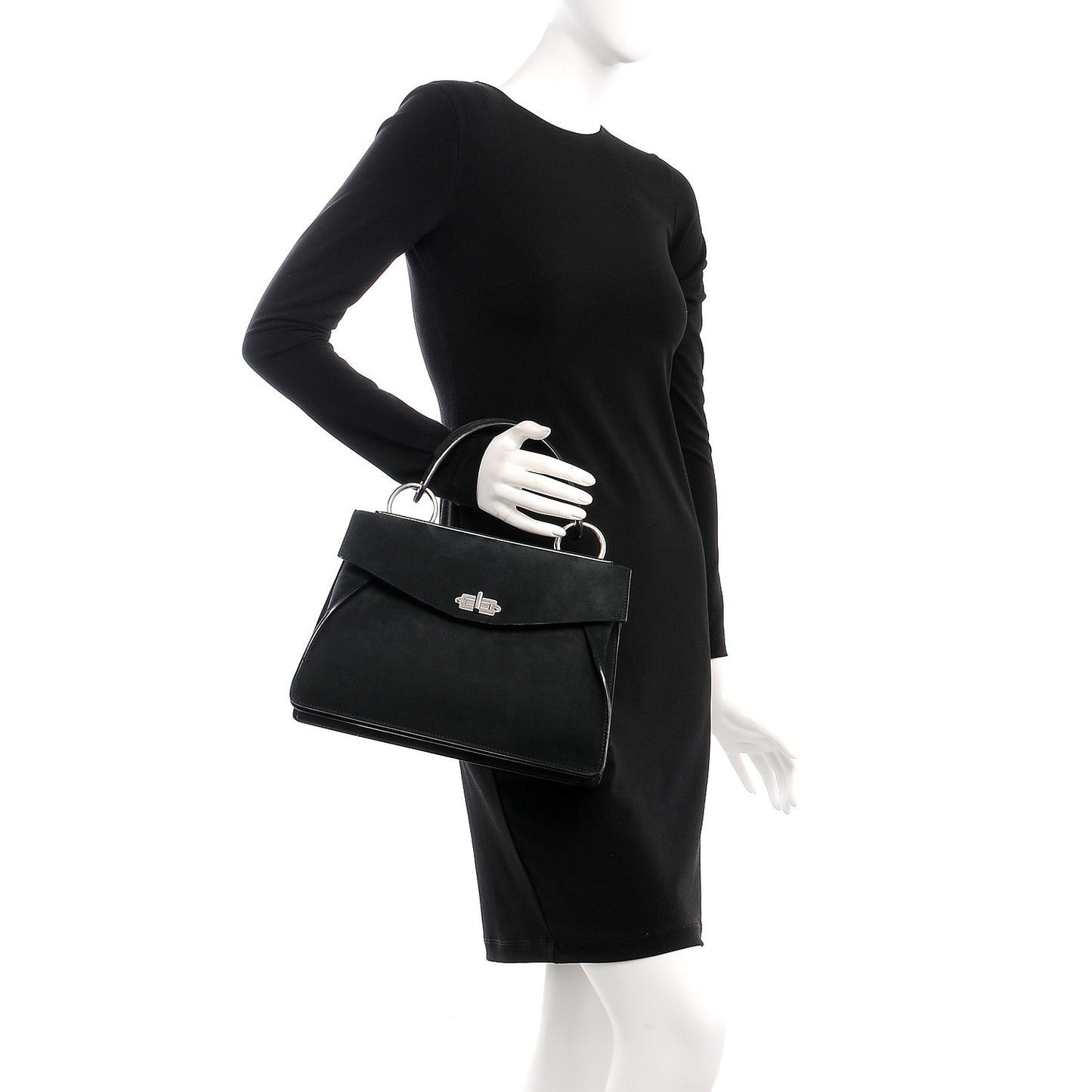 Suede Medium Hava Top Handle Bag Black