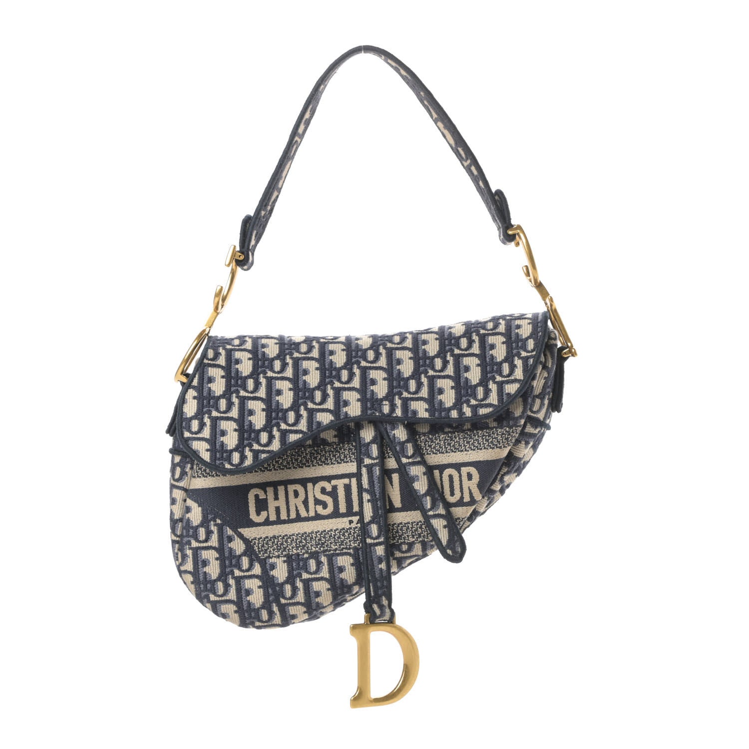Christian Dior Oblique Embroidered Saddle Bag Blue 1 of 11