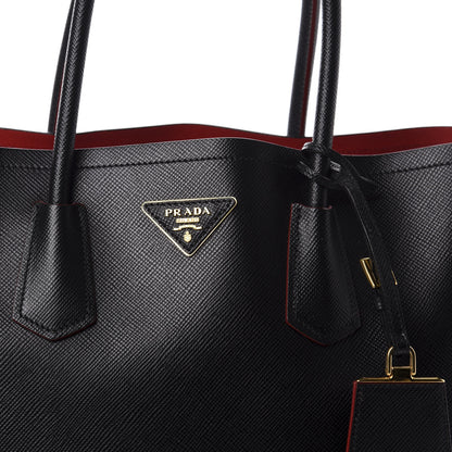Prada Saffiano Cuir Medium Double Bag Black Fuoco 10 of 10