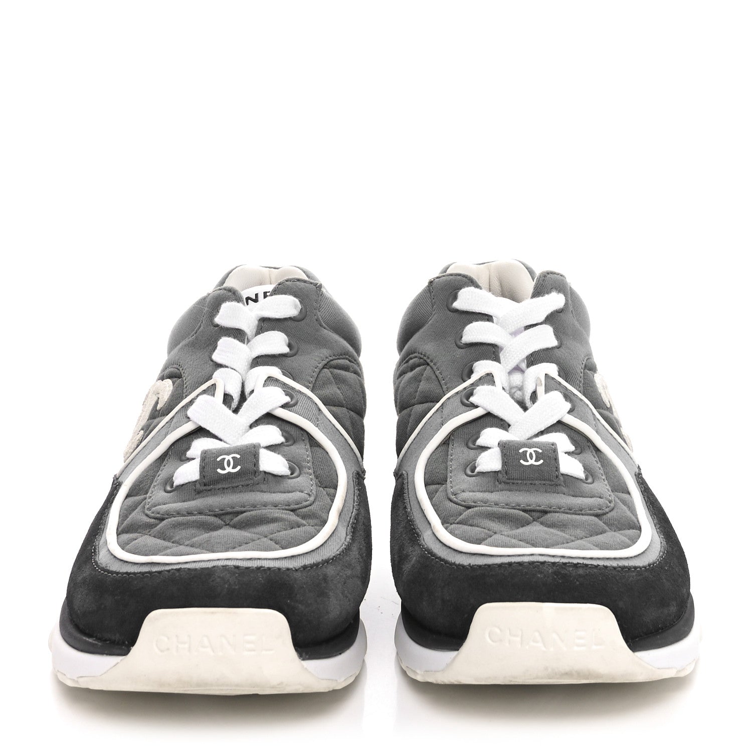 Chanel Fabric Suede Calfskin Quilted CC Sneakers 36 Dark Grey 3 of 9