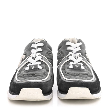 Chanel Fabric Suede Calfskin Quilted CC Sneakers 36 Dark Grey 3 of 9