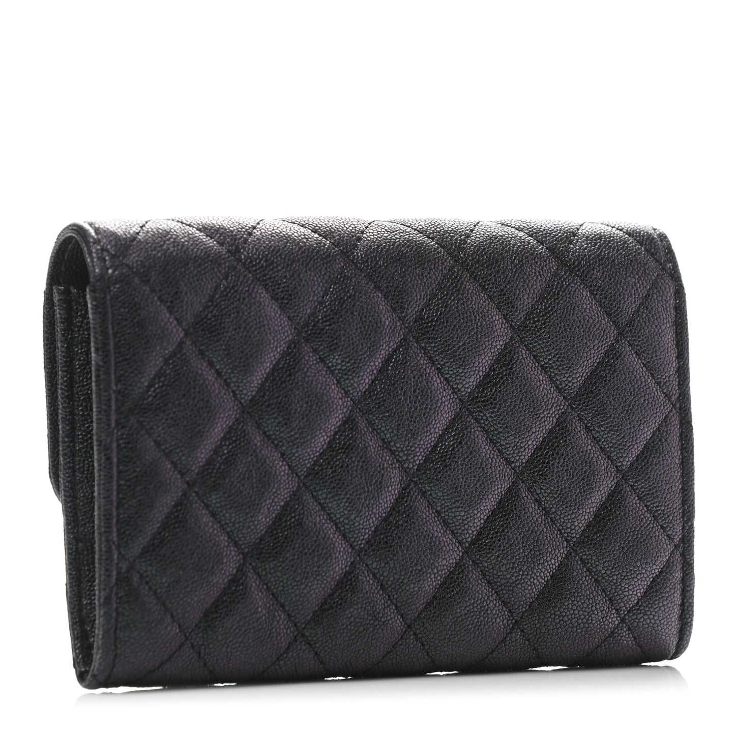 Iridescent Caviar Quilted Medium Flap Wallet Black