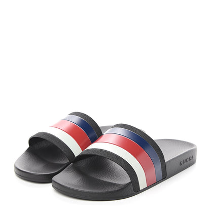 Gucci Rubber Web Mens Pool Slide Sandals 9 Black Mystic White Hibiscus Red Marine 3 of 6