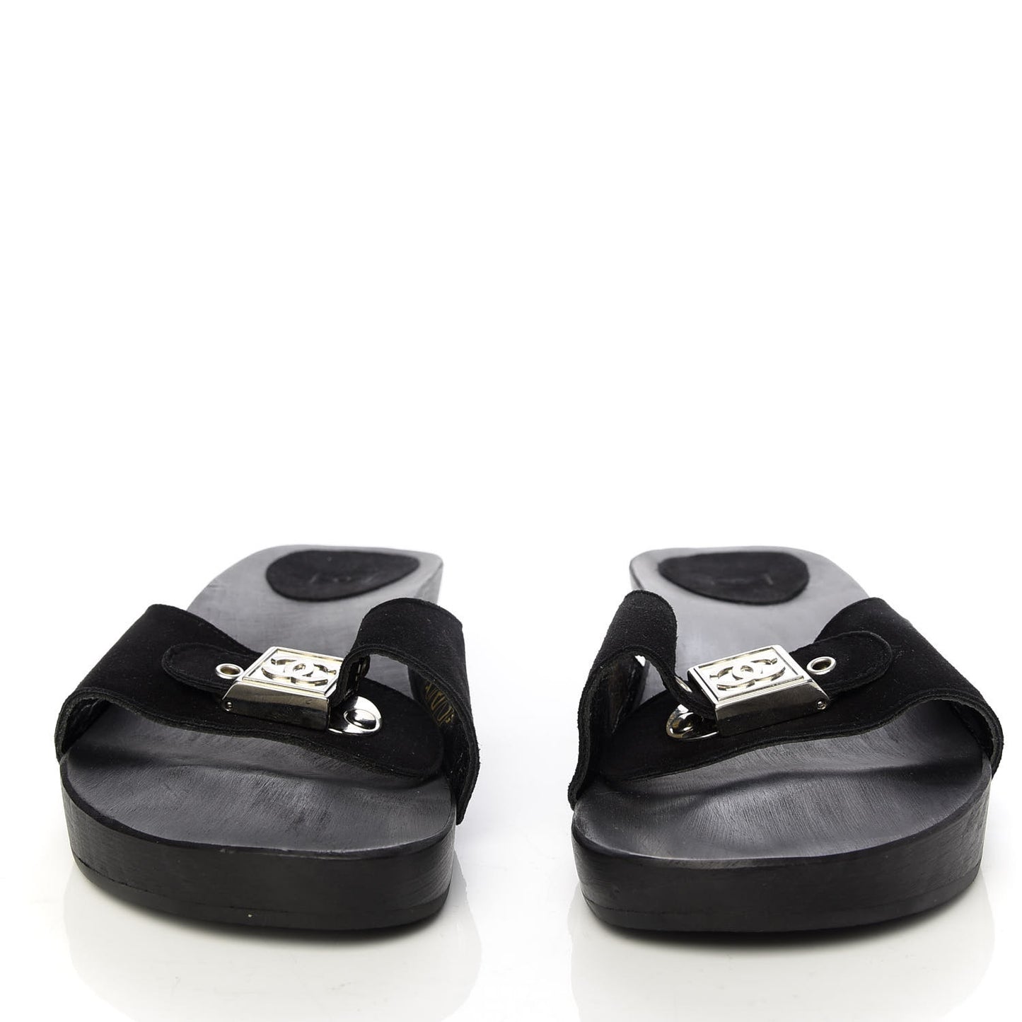 Suede CC Buckle Clogs 37 Black
