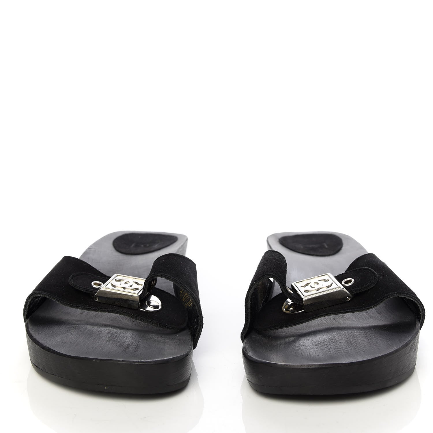 Chanel Suede CC Buckle Clogs 37 Black 2 of 9