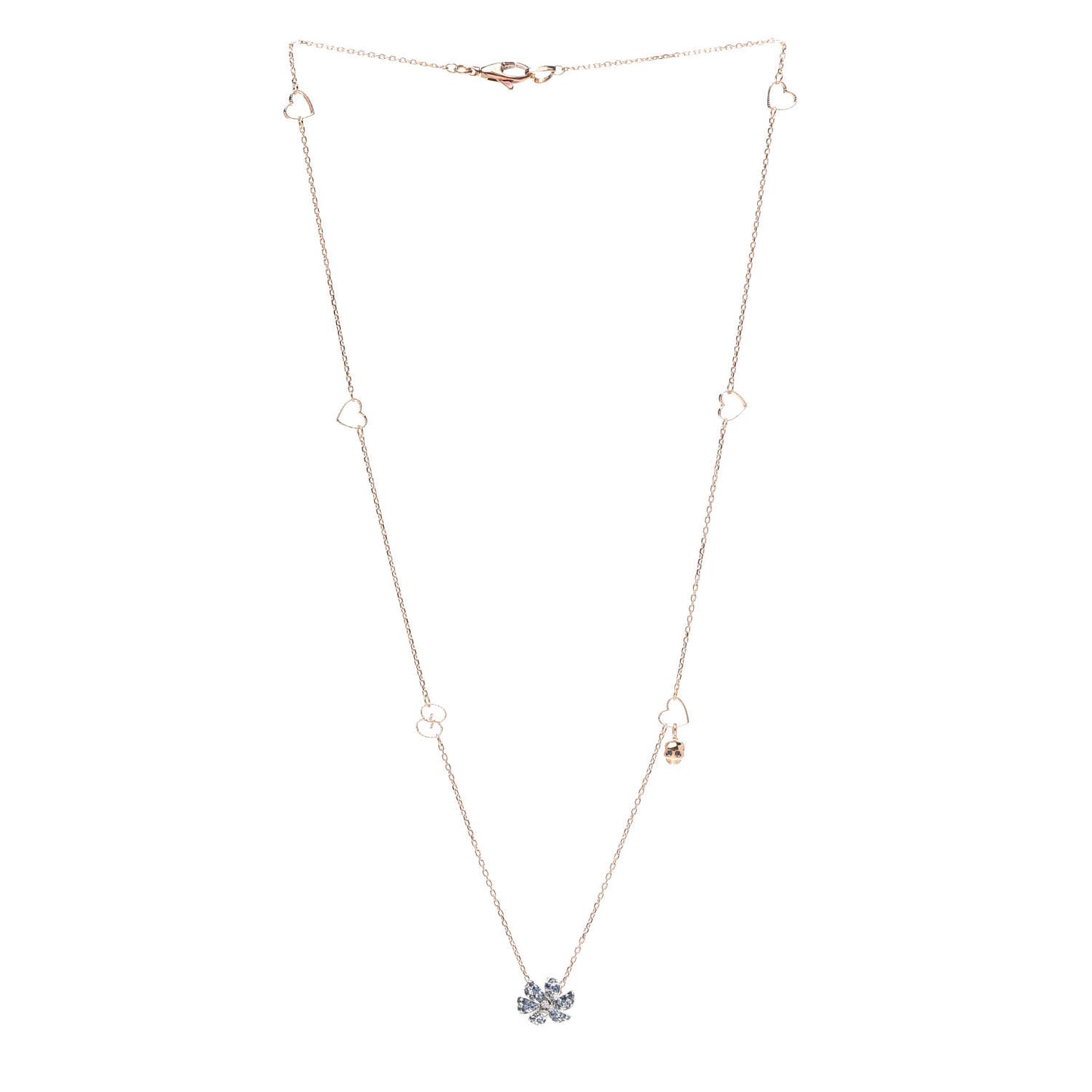 18K Rose Gold Diamond Blue Sapphire Flower Pendant Necklace