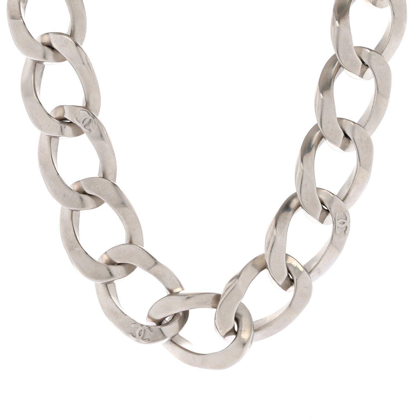Metal Chain Link CC Choker Necklace Silver