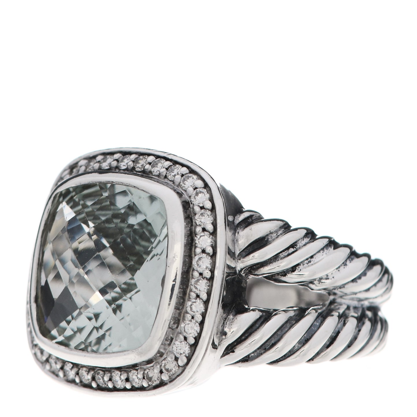 Sterling Silver Diamond Prasiolite 11mm Albion Ring 52 6