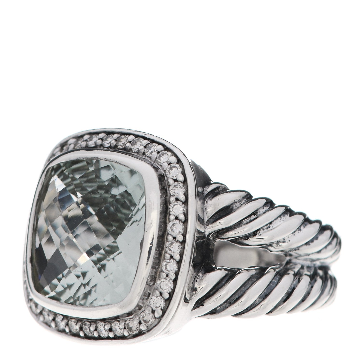 David Yurman Sterling Silver Diamond Prasiolite 11mm Albion Ring 52 6 3 of 5
