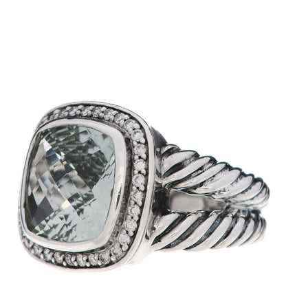 David Yurman Sterling Silver Diamond Prasiolite 11mm Albion Ring 52 6 3 of 5