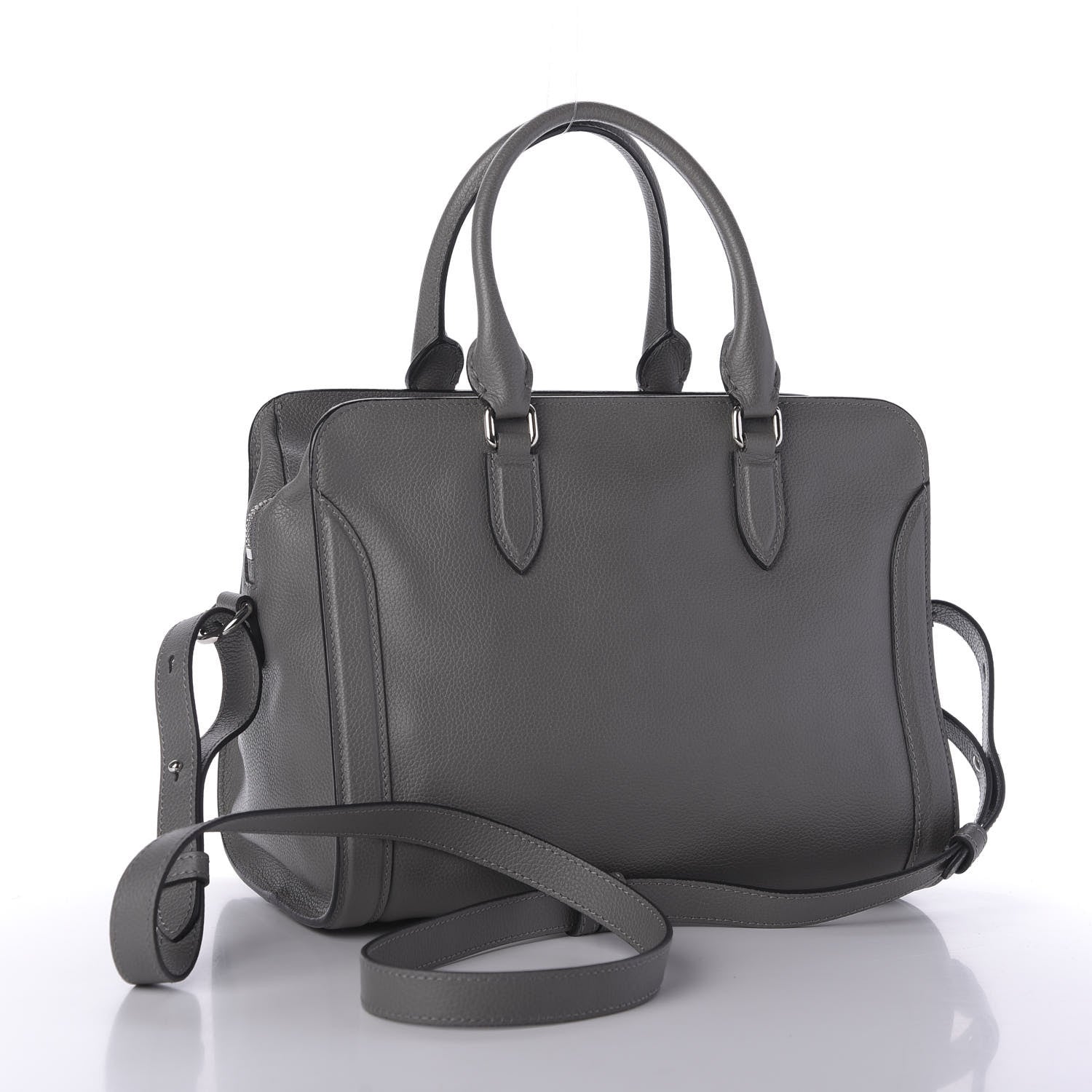 Alexander McQueen Pebbled Calfskin Small Skull Padlock Zip Around Tote Dark Grey 4 of 10