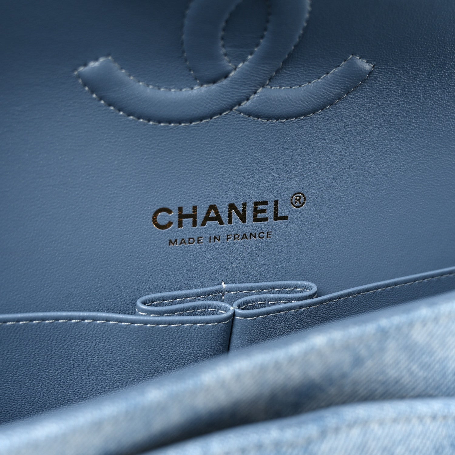 Chanel Printed Denim Quilted Medium Double Flap Light Blue 6 of 10