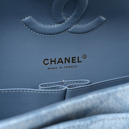 Chanel Printed Denim Quilted Medium Double Flap Light Blue 6 of 10