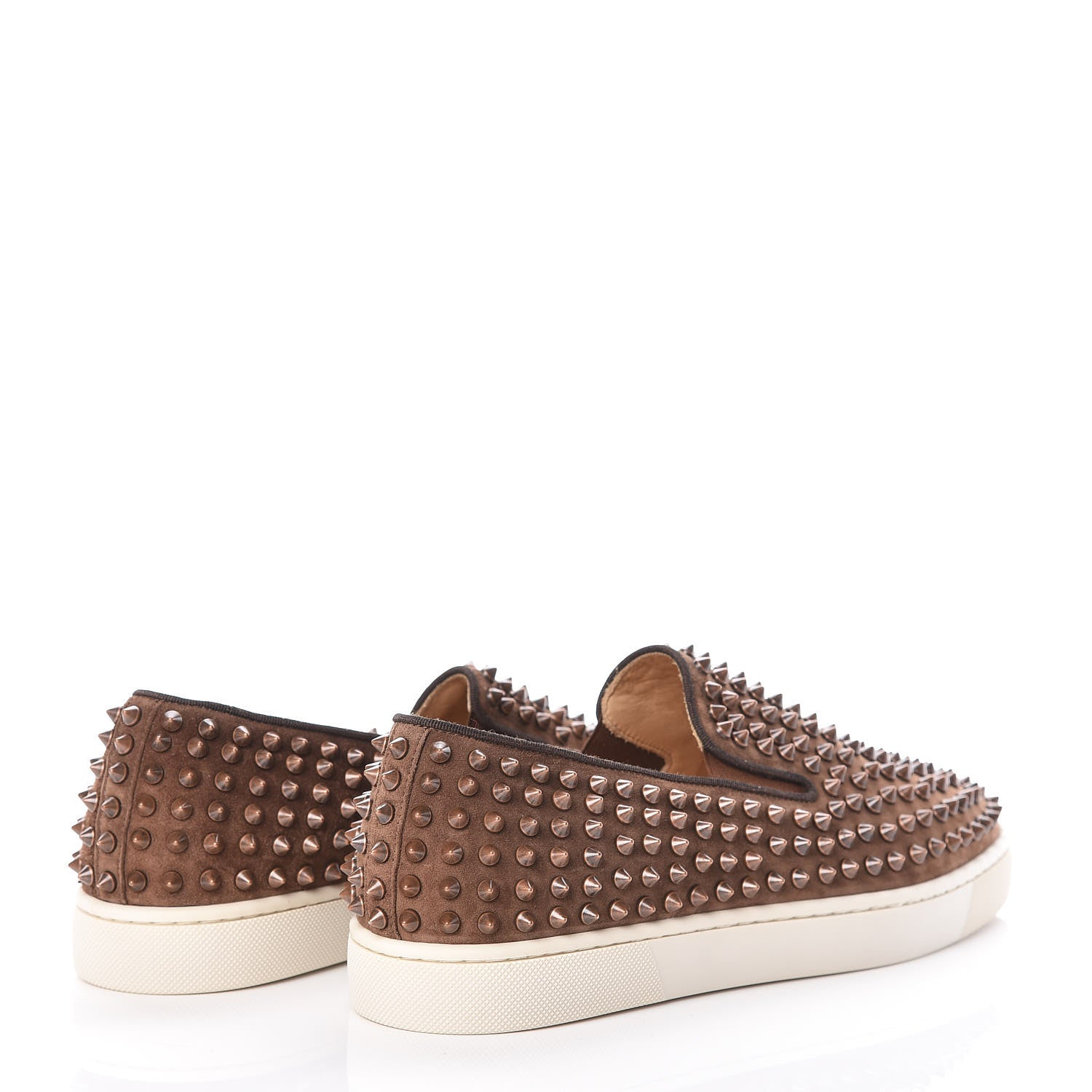 Christian Louboutin Veau Velours Spikes Mens Roller Boat Flats 41 Chatain Antique Copper 4 of 10