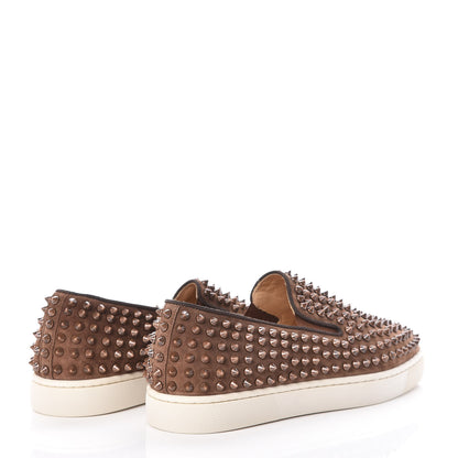 Christian Louboutin Veau Velours Spikes Mens Roller Boat Flats 41 Chatain Antique Copper 4 of 10