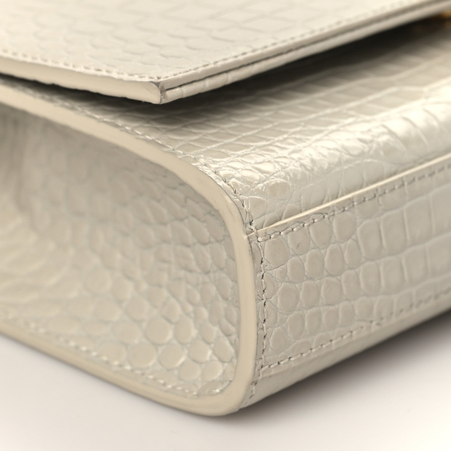 Saint Laurent Calfskin Crocodile Embossed Small Classic Monogram Kate Tassel Satchel Crema Soft 8 of 9