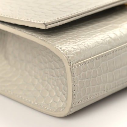 Saint Laurent Calfskin Crocodile Embossed Small Classic Monogram Kate Tassel Satchel Crema Soft 8 of 9