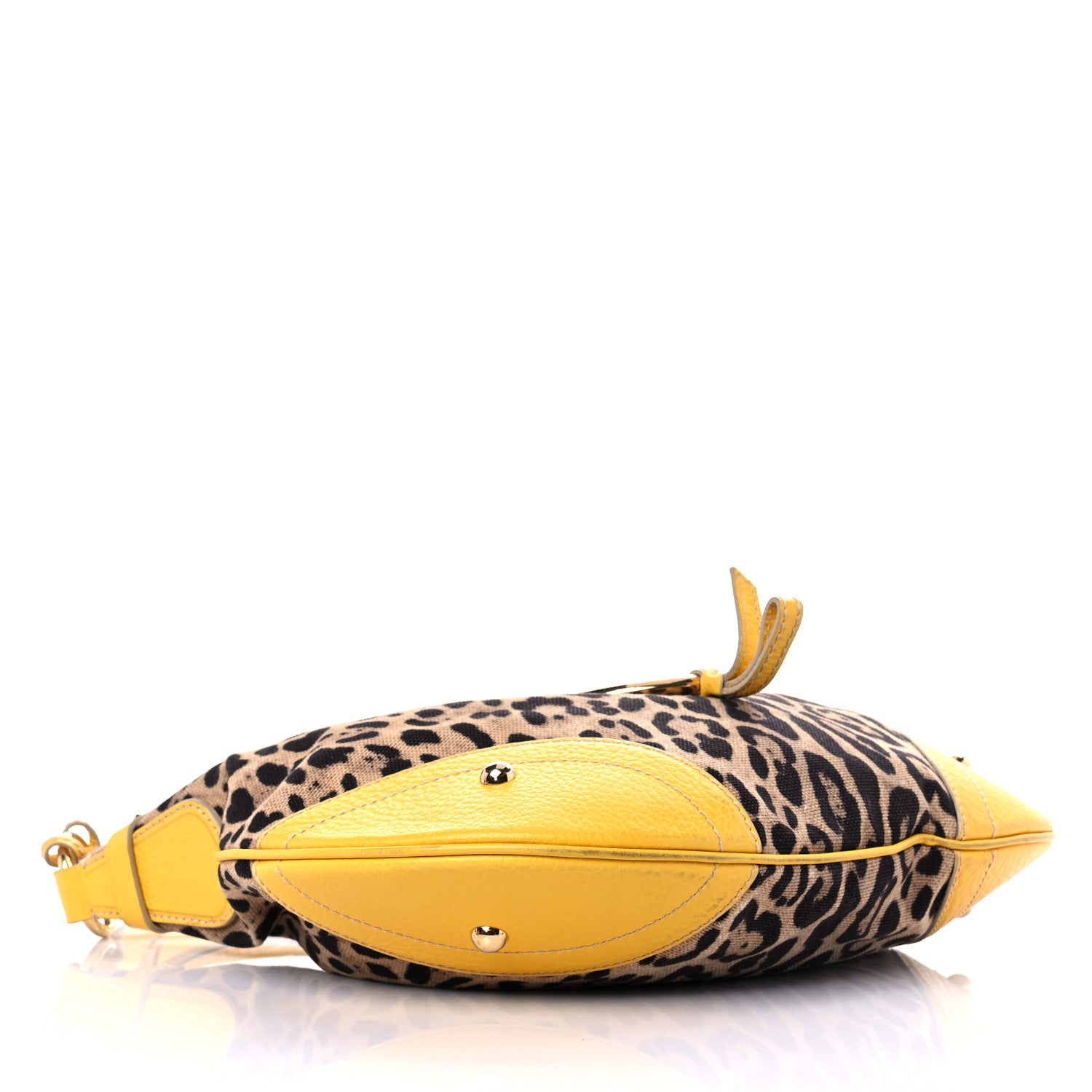 Dolce & Gabbana Calfskin Canvas Leopard Print Animalier Shoulder Bag Yellow 4 of 23