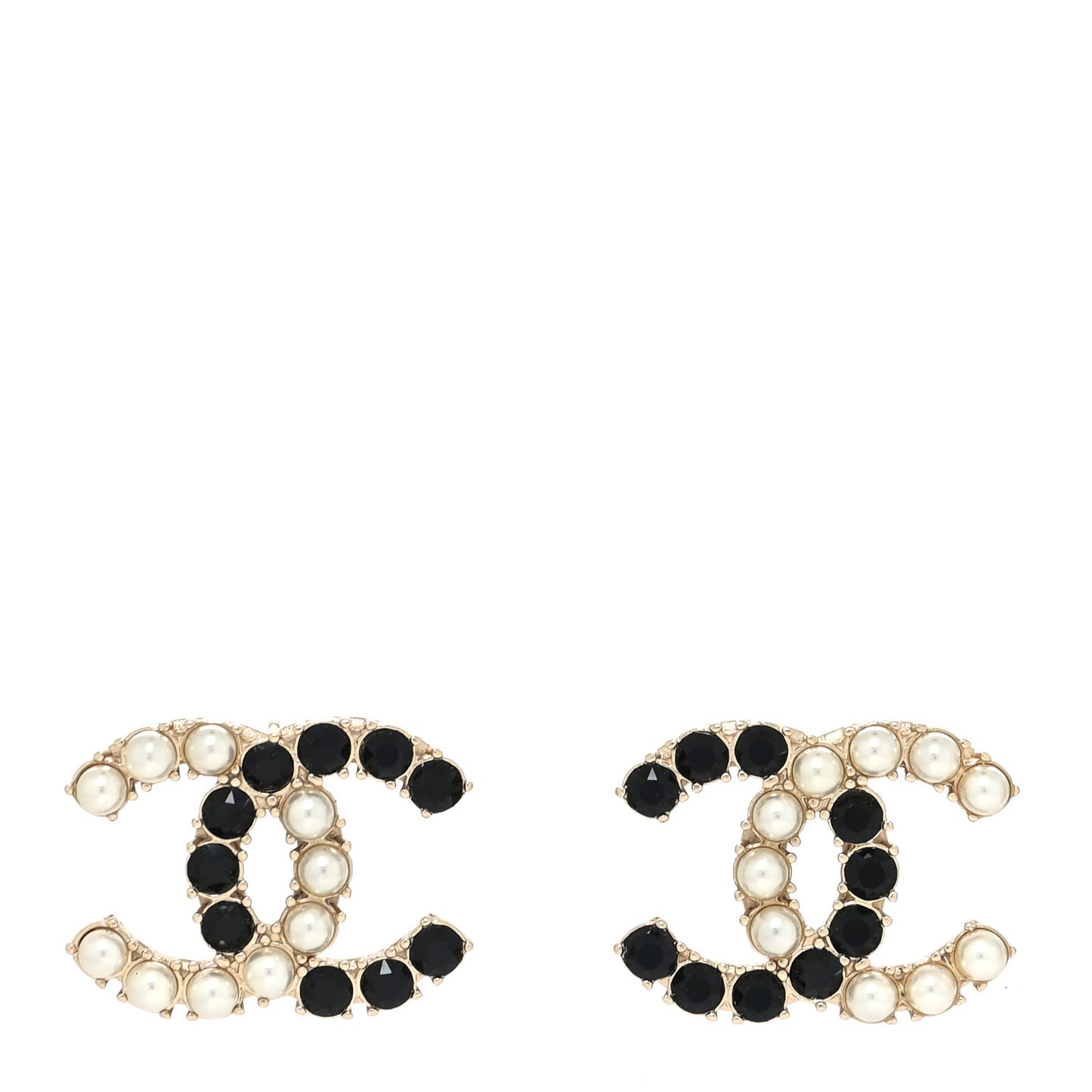 Crystal Pearl CC Dazzling Domino Earrings Gold Black
