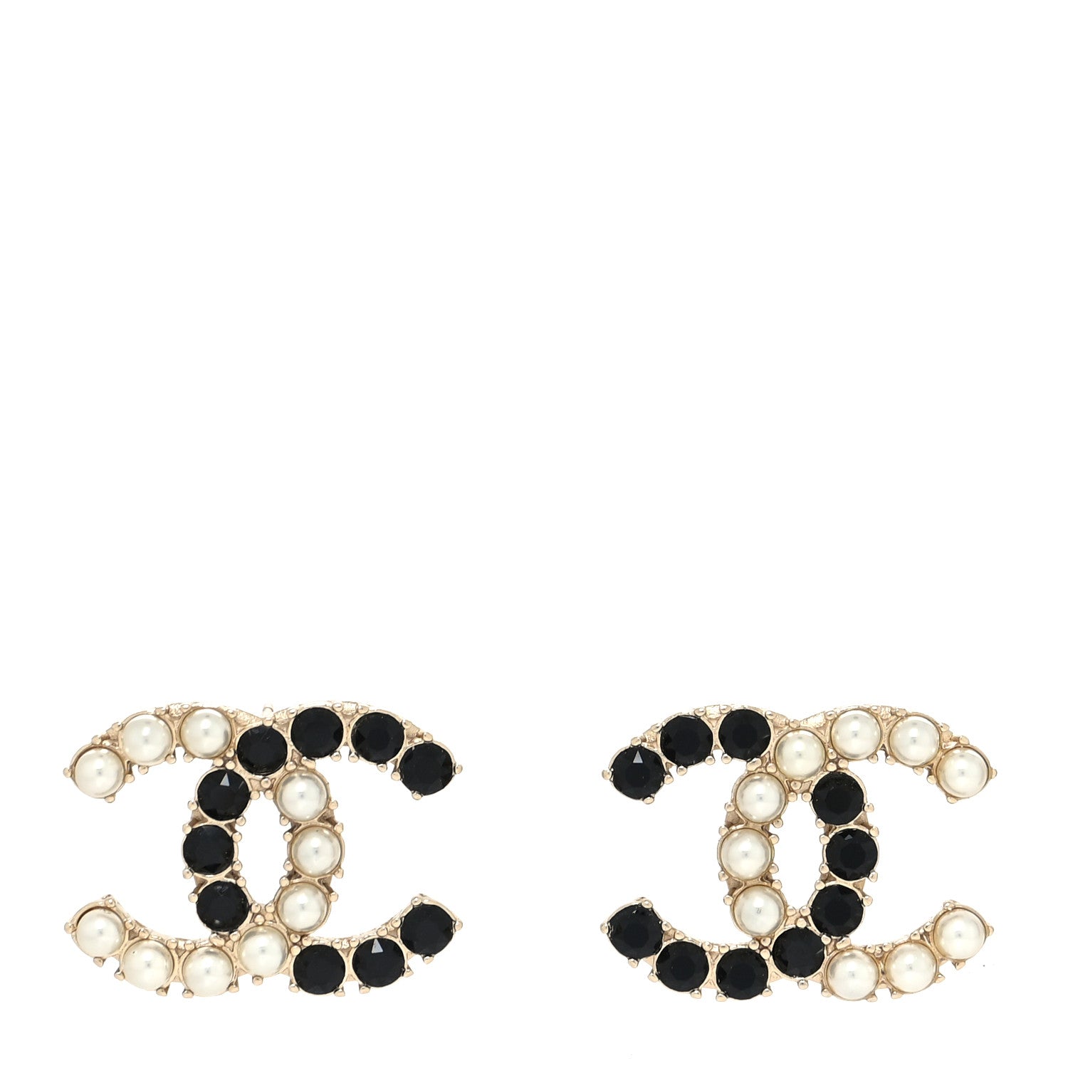 Chanel Crystal Pearl CC Dazzling Domino Earrings Gold Black 1 of 4
