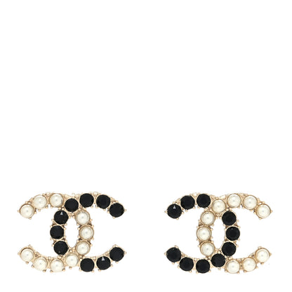 Chanel Crystal Pearl CC Dazzling Domino Earrings Gold Black 1 of 4