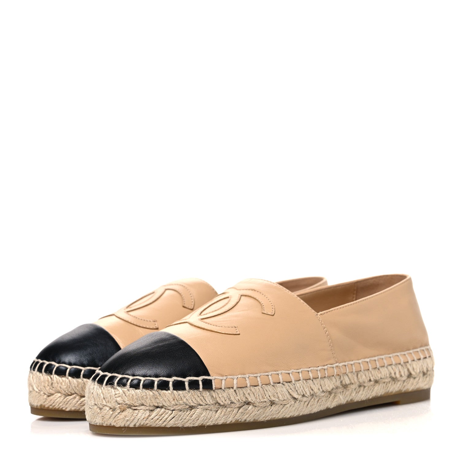Chanel Lambskin CC Espadrilles 38 Beige Black 38 Beige Black 4 of 11
