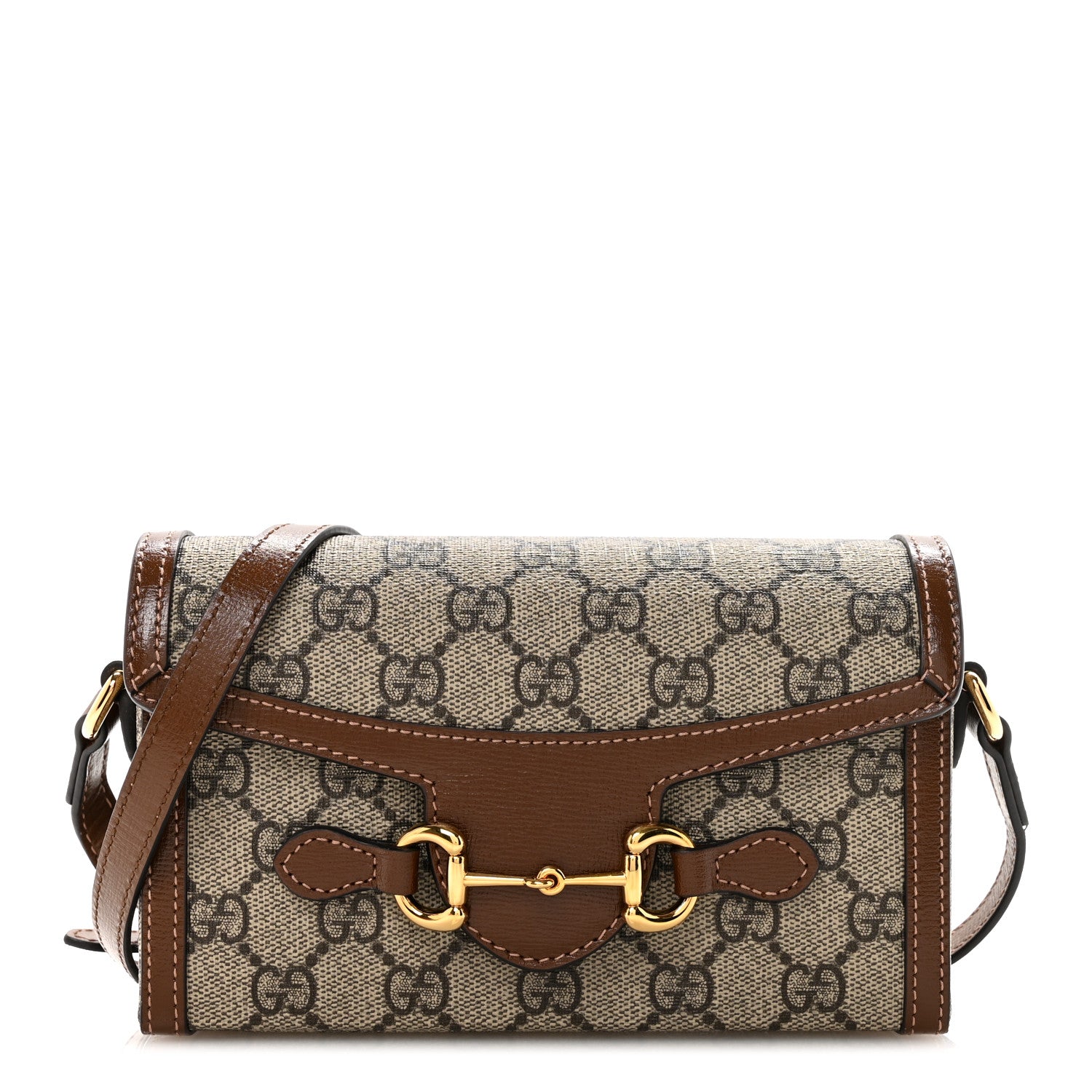 Gucci GG Supreme Monogram Mini Horsebit 1955 Shoulder Bag Beige Brown Sugar 1 of 11