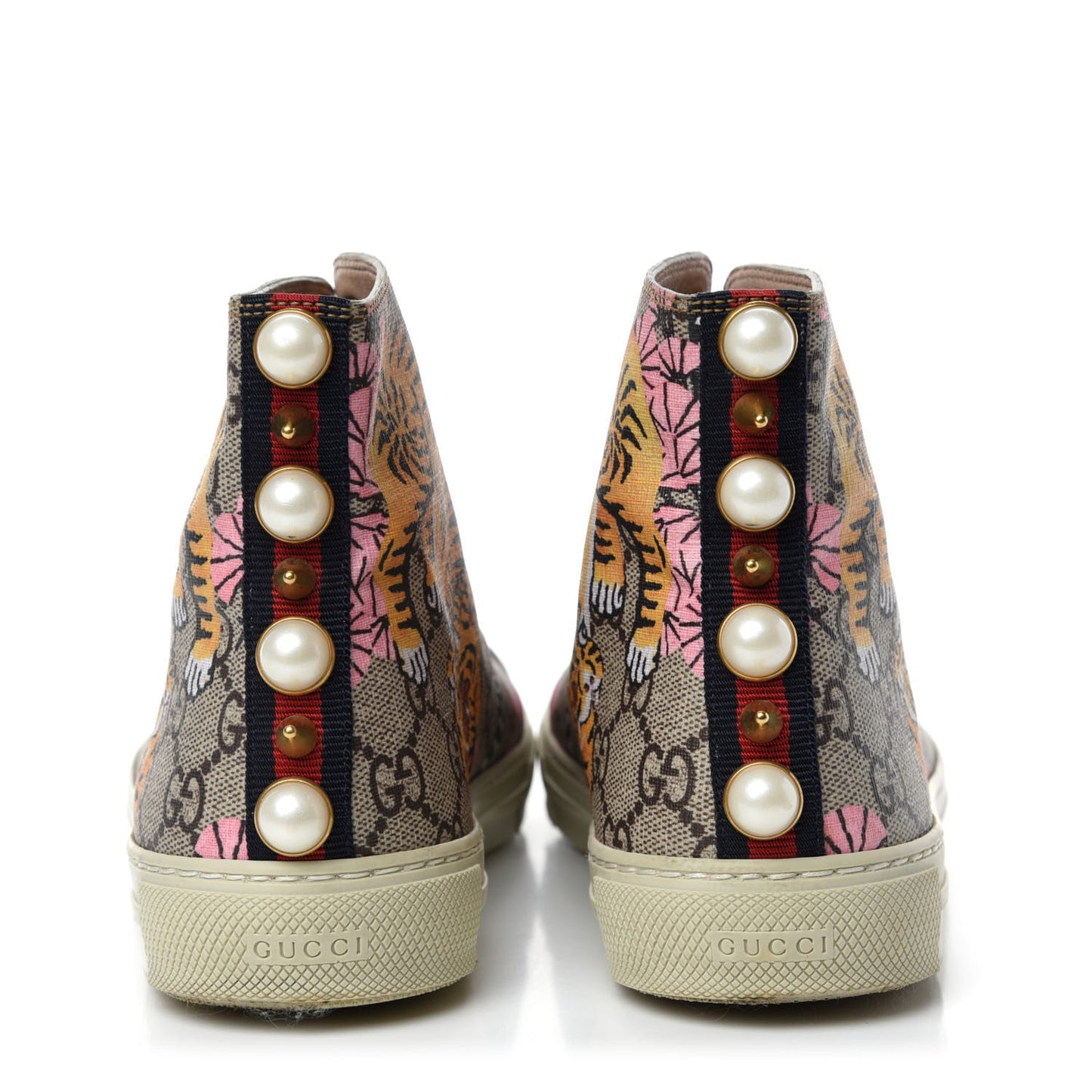 GG Supreme Monogram Bengal Pearl Womens High Top Sneakers 38.5 Beige Pink