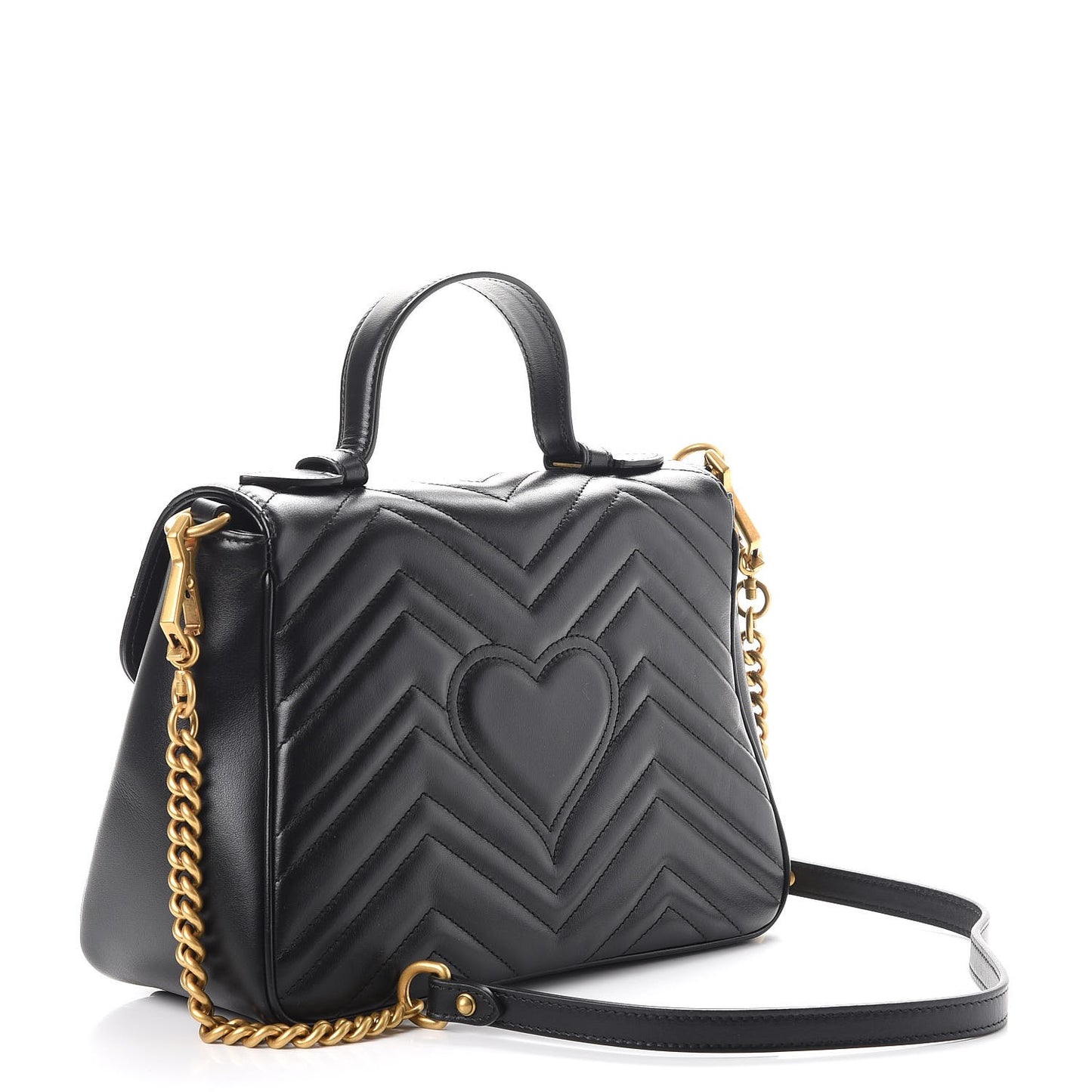 Calfskin Matelasse Small GG Marmont Top Handle Shoulder Bag Black