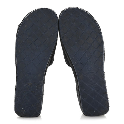 Chanel Terry CC Flat Mules Sandals 41 Black Navy 6 of 9