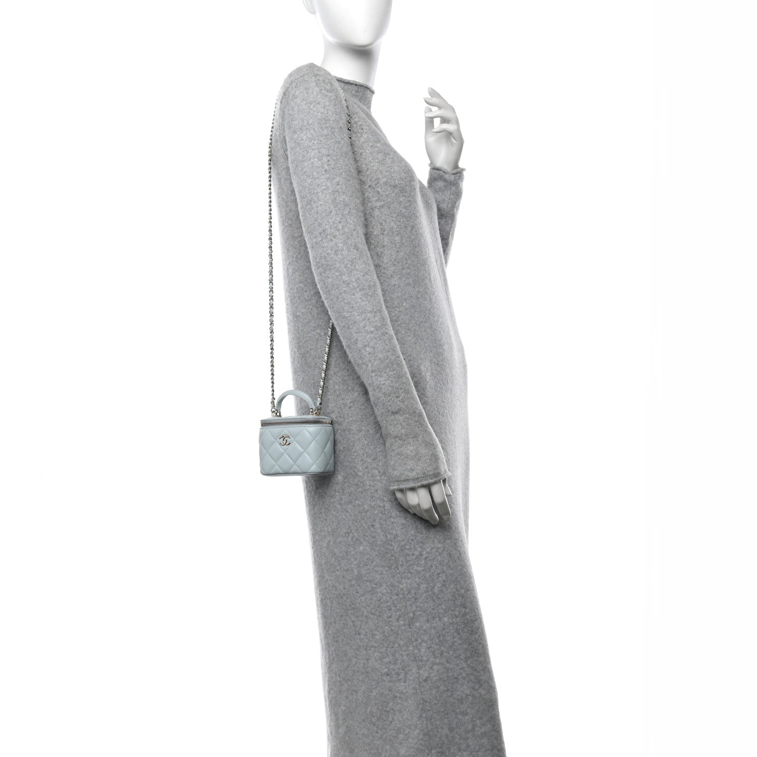 Chanel Lambskin Quilted Top Handle Mini Vanity Case With Chain Light Blue 2 of 12