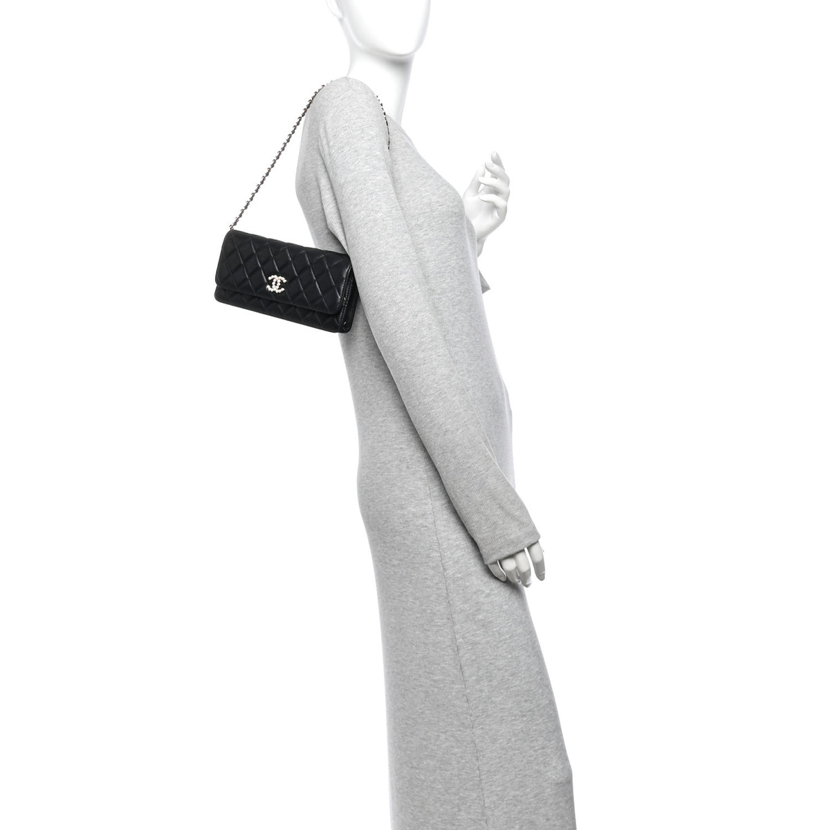 Chanel Lambskin Quilted Pearl CC Flap Clutch Black 2 of 11